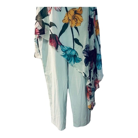 Midnight Velvet Chiffon Popover Pool Blue Floral Summer Cocktail Brunch Jumpsuit - Picture 10 of 16